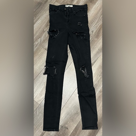 Topshop Moto Tall Black Destroyed Skinny Jeans - Picture 1 of 6